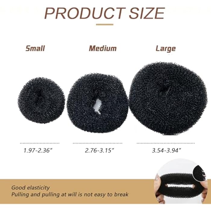 Ericotry beautiful donut hair bun makers- 3 pieces women hair chignon donuts ring style bun maker doughnut shaper diy hair styling accessories 1large+1middle+1small (black) - Image 2